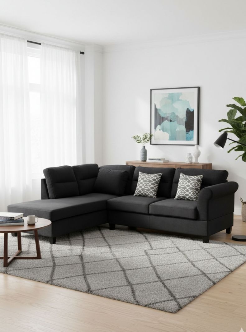 Sofa Seccional Izquierdo 4 Cuerpos Tradicional Negro Nebraska KM107LBK