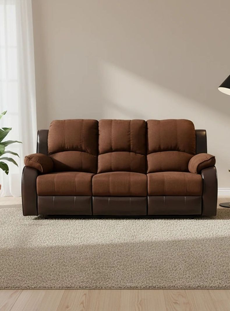 Sofa Reclinable 3 Cuerpos Thompson Pu + Microfibra + Portavasos Cafe