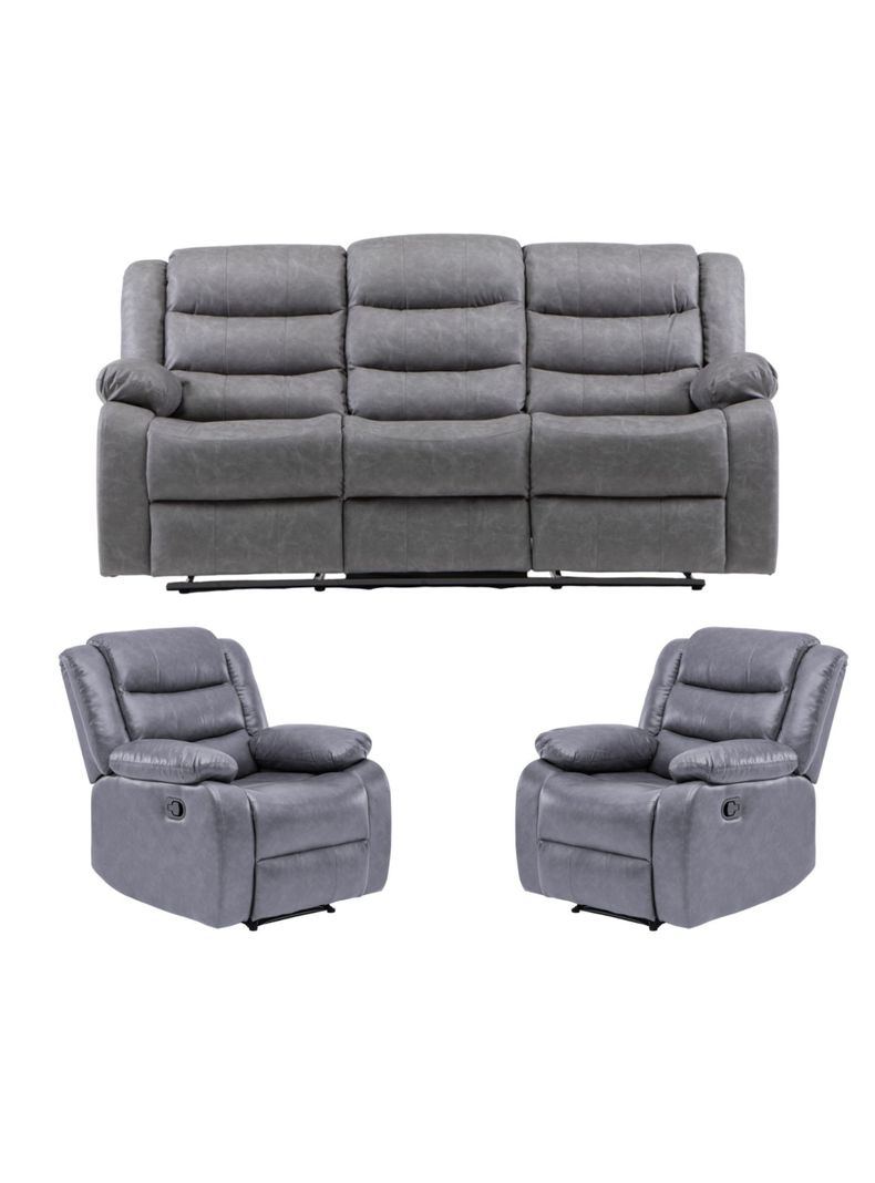 Living Sofá 3 Cuerpos Reclinable Roma Gris + 2 Bergers KM060GR-0