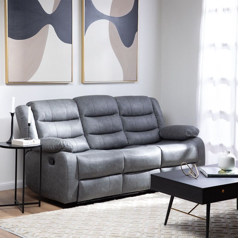 Living Sofá 3 Cuerpos Reclinable Roma Gris + 2 Bergers KM060GR-2