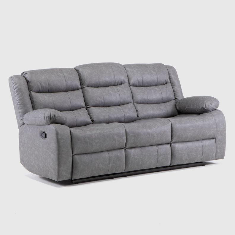 Living Sofá 3 Cuerpos Reclinable Roma Gris + 2 Bergers KM060GR-5