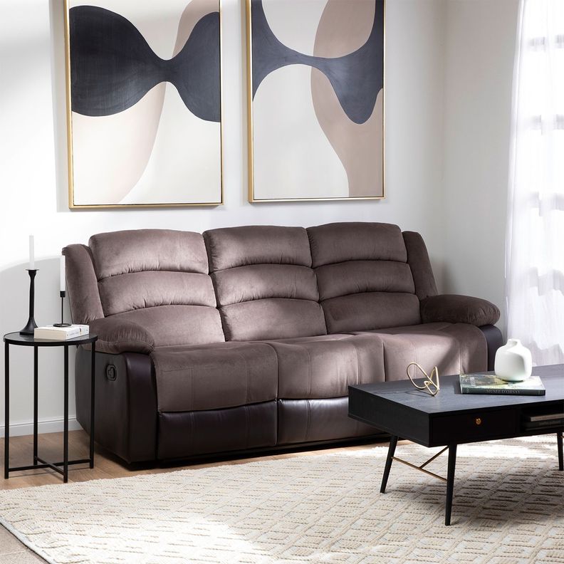 Sofá 3 Cuerpos Reclinable Moderno Café Praga 8040SBR-1