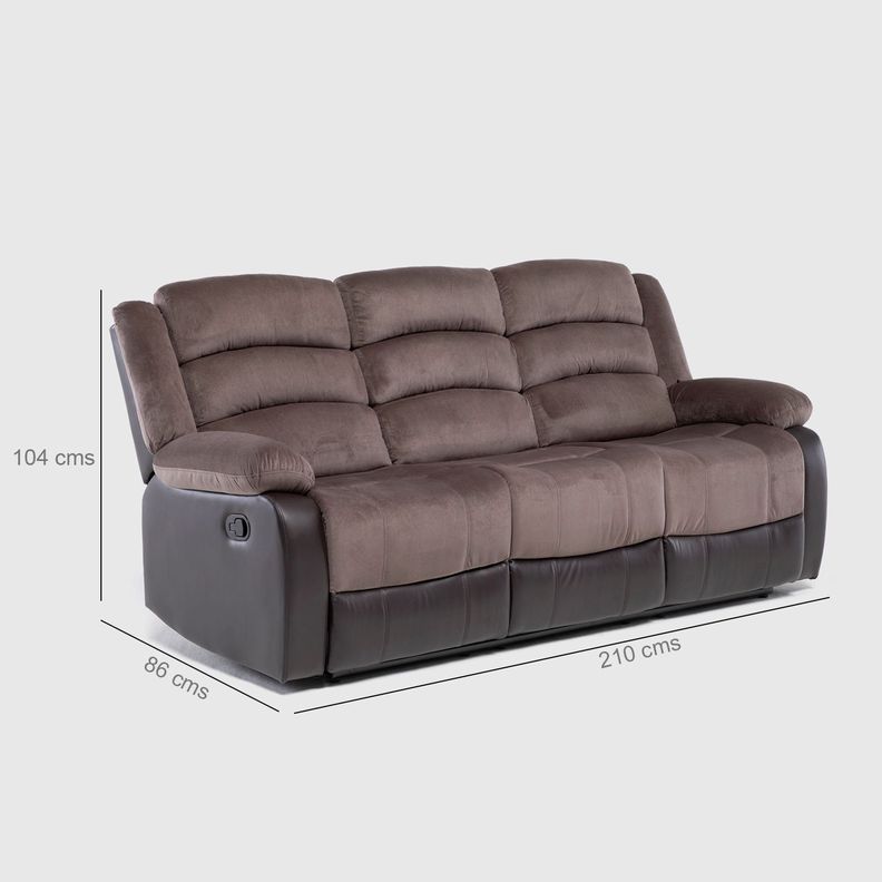 Sofá 3 Cuerpos Reclinable Moderno Café Praga 8040SBR-2