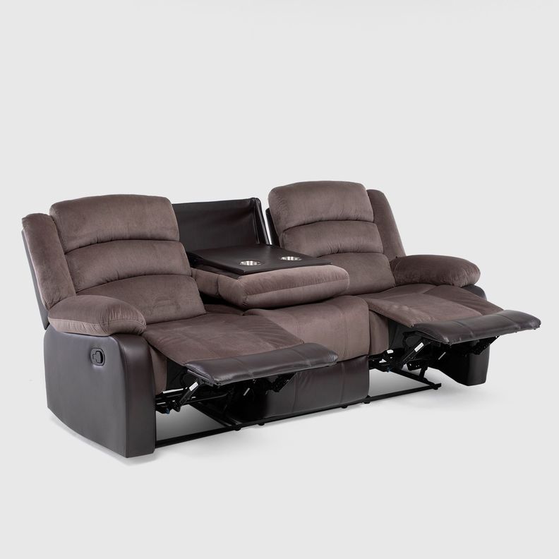 Sofá 3 Cuerpos Reclinable Moderno Café Praga 8040SBR-4