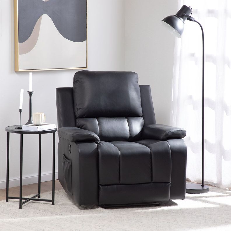Berger Reclinable Eléctrico Vibromasaje + Control Negro Madrid 8094RPMBK-2