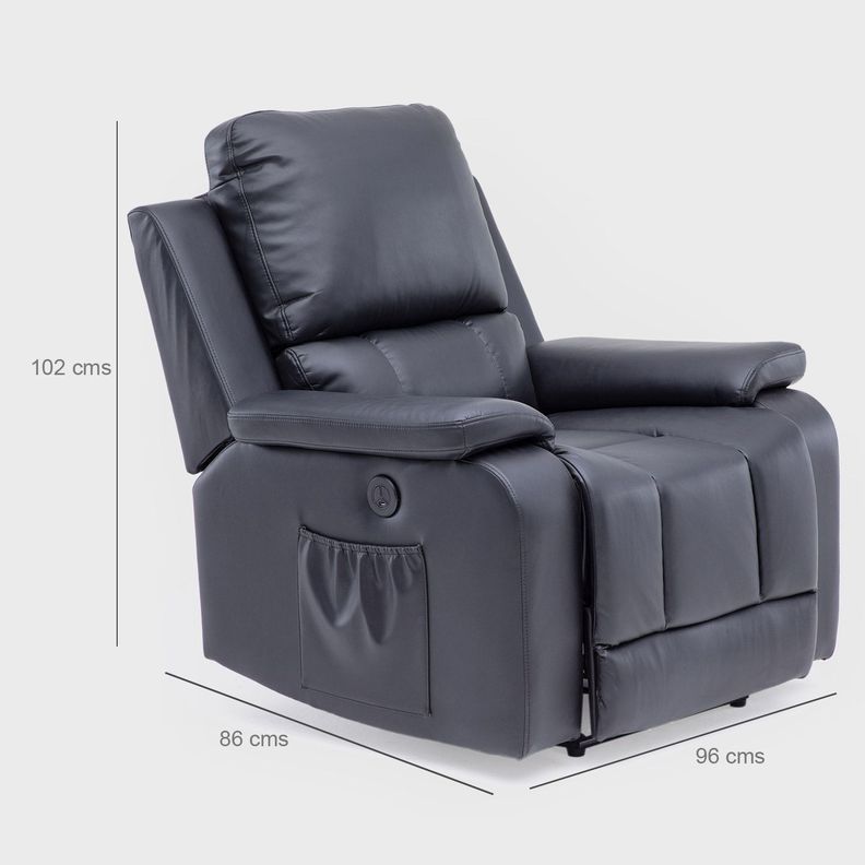 Berger Reclinable Eléctrico Vibromasaje + Control Negro Madrid 8094RPMBK-3