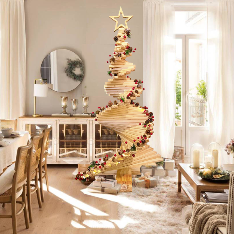 Arbol Navidad de madera Pinea 120 cm de alto color Raulí-4