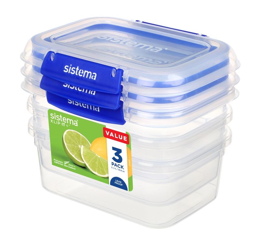 Set de 3 contenedores de 1 litro Klip It Plus. Sistema-0