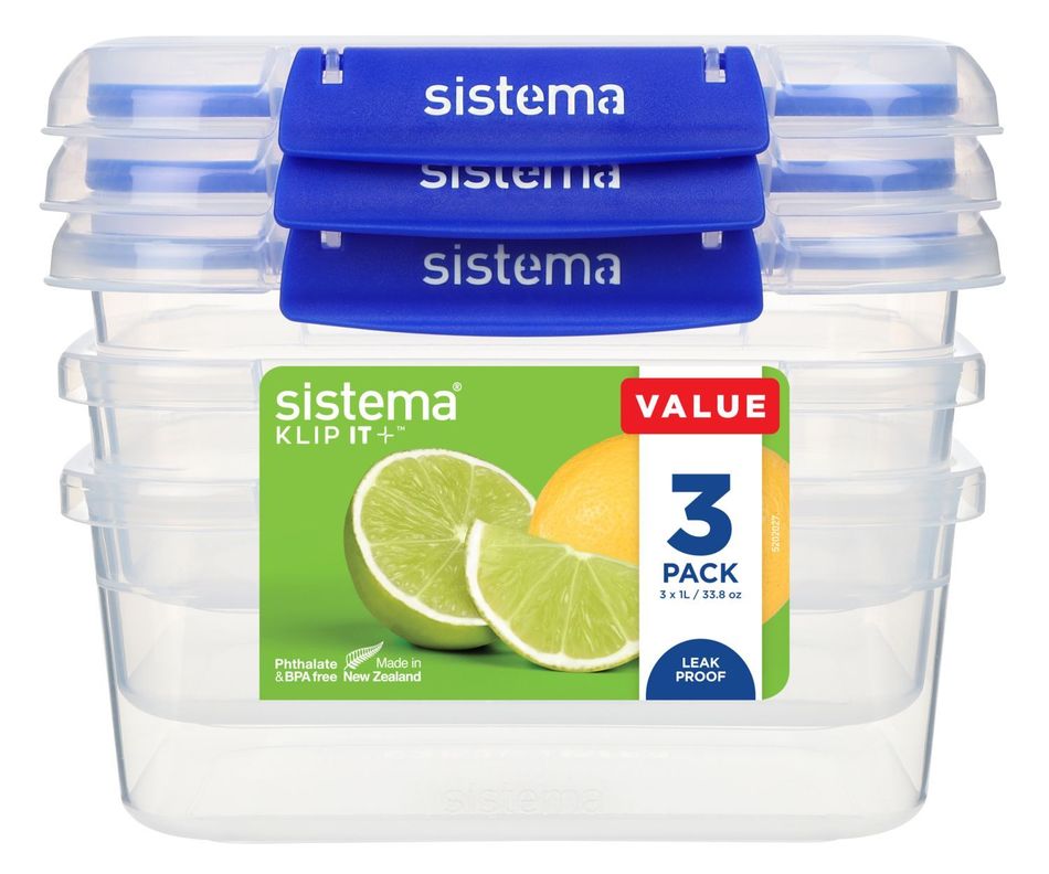 Set de 3 contenedores de 1 litro Klip It Plus. Sistema-1