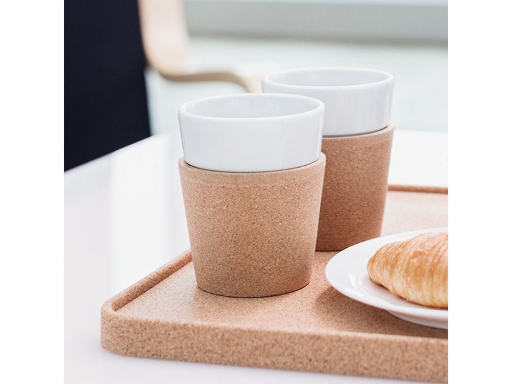 Set de 2 Vasos Porcelana de 300 ml Con Manga de Corcho.-2