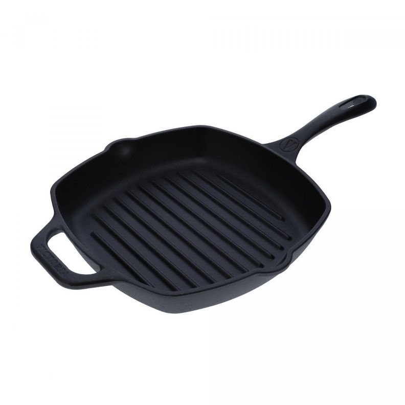 Sartén para Asar y Parrilla Cuadrado con Mango de Hierro Fundido 25x25cm Precurada-0