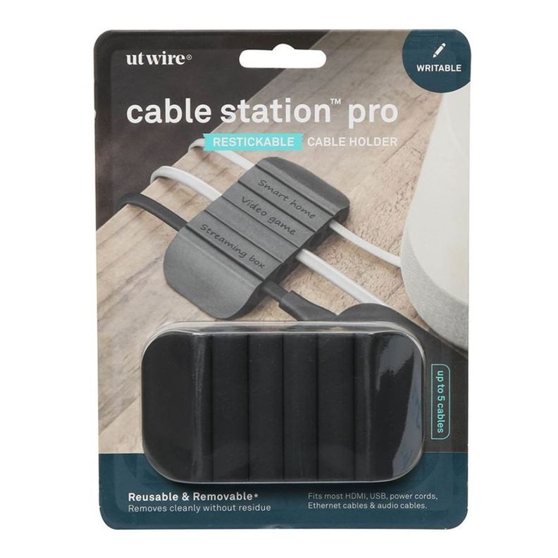 Organizador y Sostenedor De Cables Adhesivo Extraíble y Reajustable, Color gris.-0
