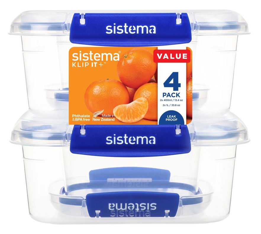Set de 4 contenedores Klip It Plus (2x 400 ml - 2x 1.0 lts) Sistema-1