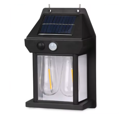 Lampara Solar De Pared o Jardin 2 Focos + Sensor Movimiento Luz Cálida-0