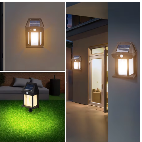 Lampara Solar De Pared o Jardin 2 Focos + Sensor Movimiento Luz Cálida-3