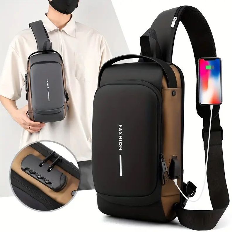 Bolso Bandolera Antirrobo Impermeable Hombre con Puerto USB-0