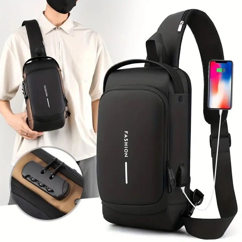 Bolso Bandolera Antirrobo Impermeable Hombre con Puerto USB-2