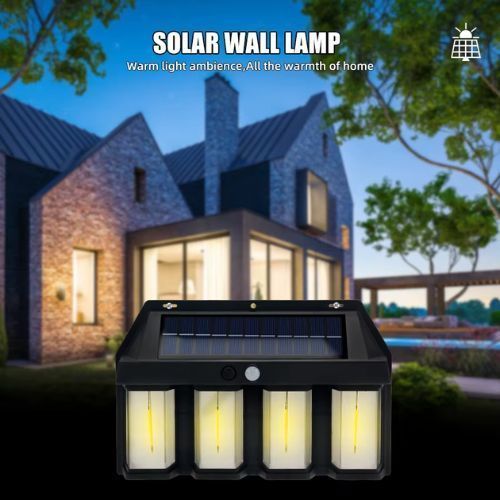 Lampara Solar De Pared 4 Focos + Sensor Movimiento Luz Cálida Exterior-2