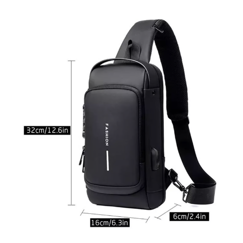 Bolso Bandolera Negro Antirrobo Impermeable Hombre con Puerto USB-2