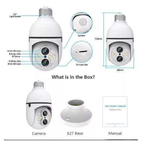 Cámara Inteligente de Seguridad Jortan Forma de Ampolleta 2 Lentes 5G-4