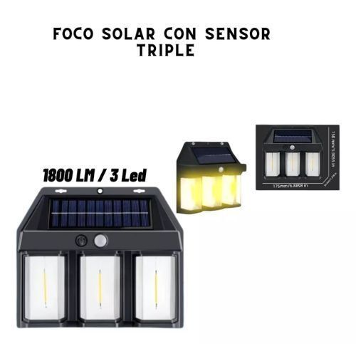 Lampara Solar De Pared 3 Focos + Sensor Movimiento Luz-1