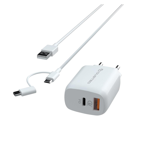 Cargador USB-C PD Carga rapida 20W para iPhone y iPad Dusted con Cable 2en1 Blanco-0