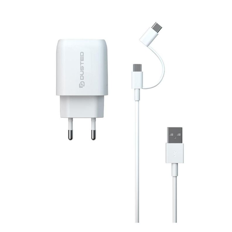 Cargador USB-C PD Carga rapida 20W para iPhone y iPad Dusted con Cable 2en1 Blanco-1
