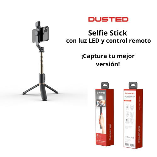 Selfie Stick con Luz LED Ajustable y Control Remoto Dusted Negro-1