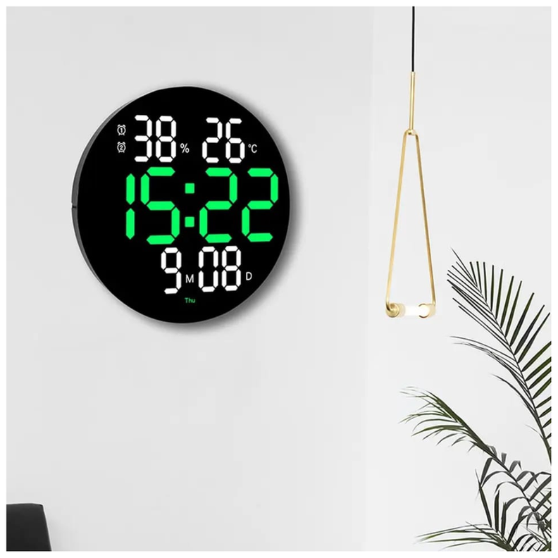 RELOJ DIGITAL REDONDO DE PARED CON CONTROL REMOTO VERDE-0
