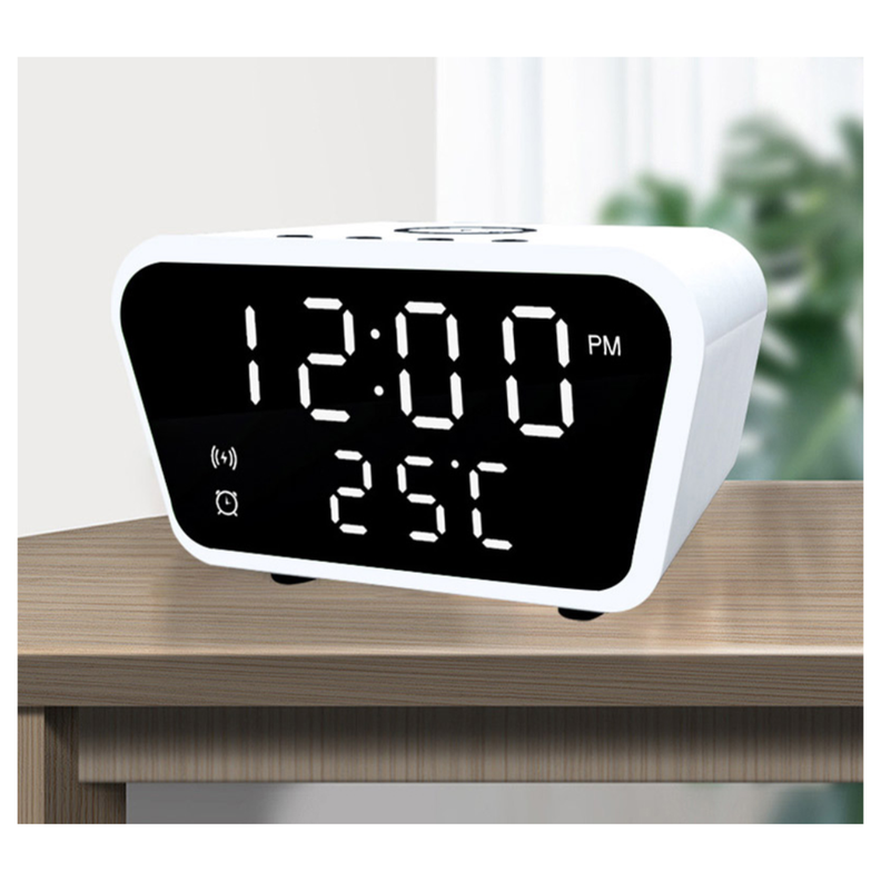 RELOJ DESPERTADOR DIGITAL CON CARGADOR INALAMBRICO BLANCO-0