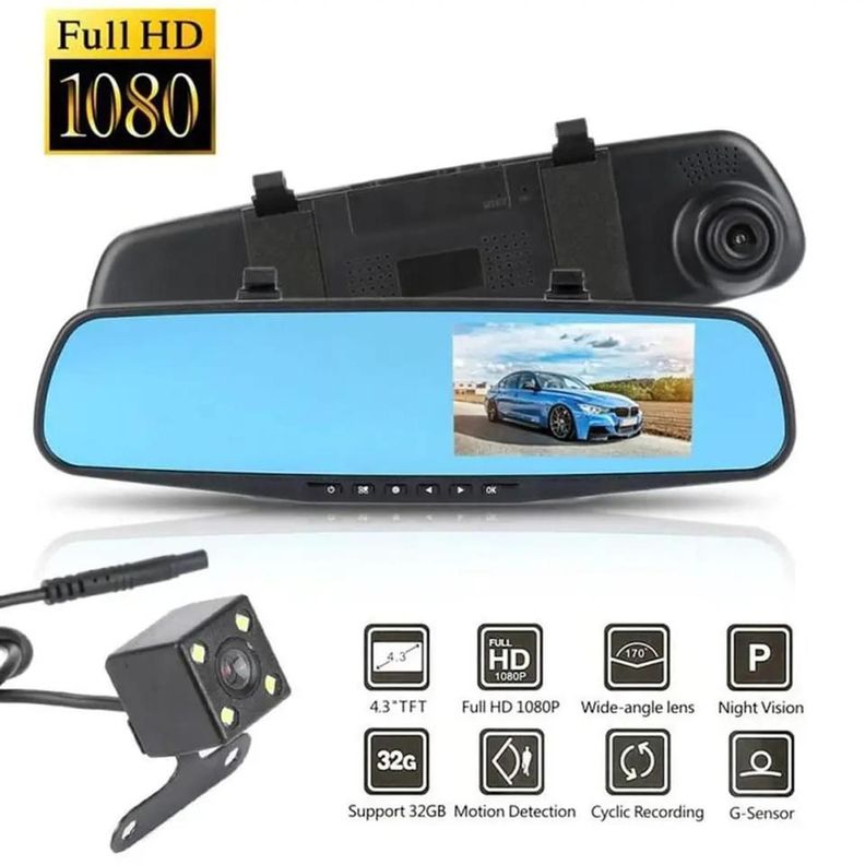 Espejo Retrovisor Con Cámara Retroceso Y Cámara Frontal Hd-3