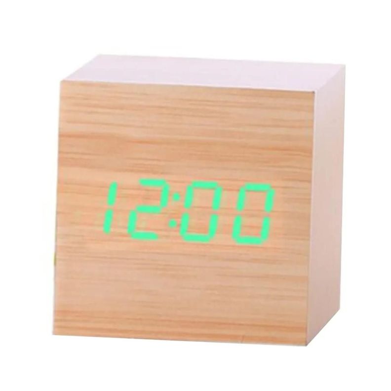 RELOJ DIGITAL DESPERTADOR DE MADERA VERDE-0