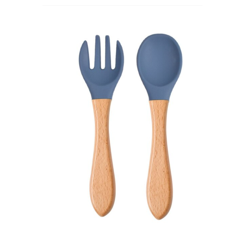 SET DE CUCHARA Y TENEDOR SILICONA PARA BEBE AZUL-0