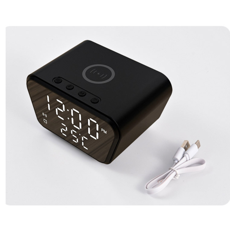 RELOJ DESPERTADOR DIGITAL CON CARGADOR INALAMBRICO NEGRO-0