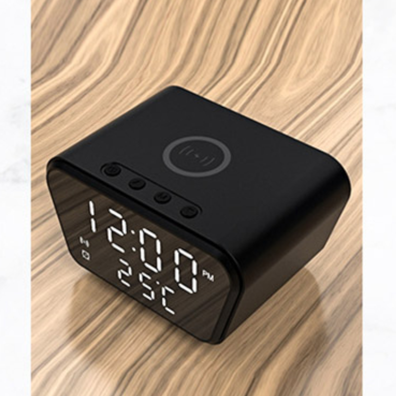 RELOJ DESPERTADOR DIGITAL CON CARGADOR INALAMBRICO NEGRO-1