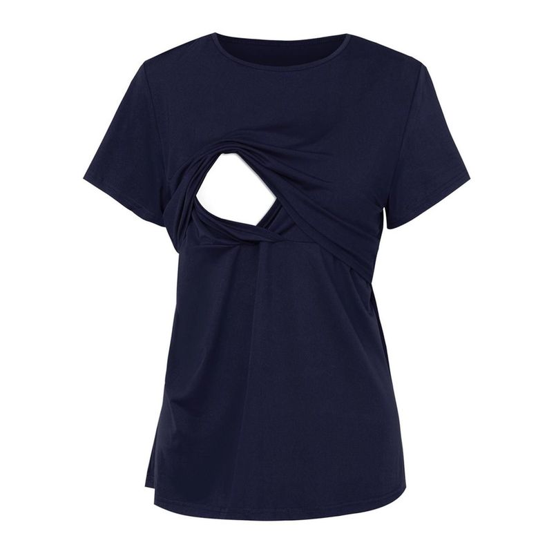 Polera Lactancia Maternidad Lina Manga Corta Azul Marino-0