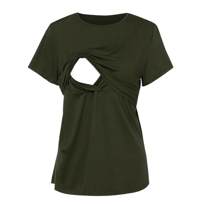 Polera Lactancia Maternidad Lina Manga Corta Verde Musgo-0