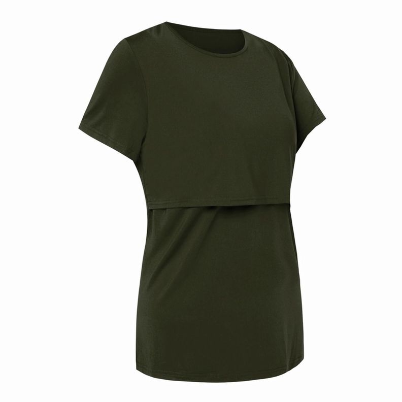 Polera Lactancia Maternidad Lina Manga Corta Verde Musgo-1