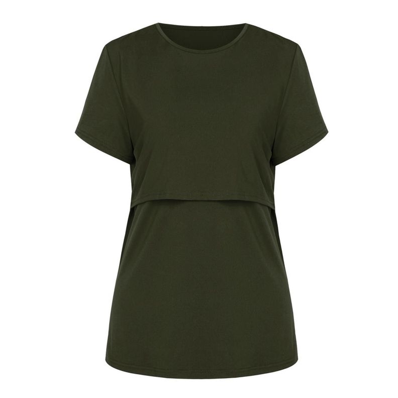 Polera Lactancia Maternidad Lina Manga Corta Verde Musgo-2