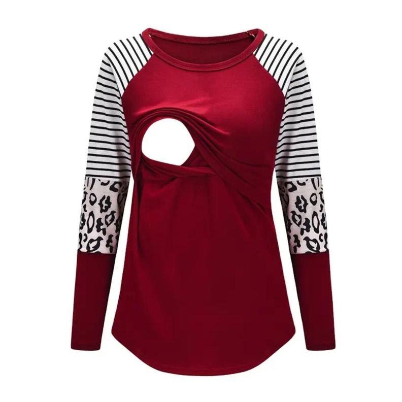 Polera Lactancia Maternidad Manga Larga Gina Burdeo-0