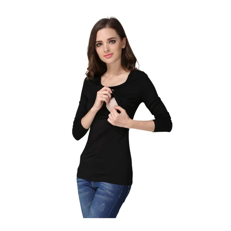 Polera Lactancia Maternidad Manga Larga Pili Negra-0