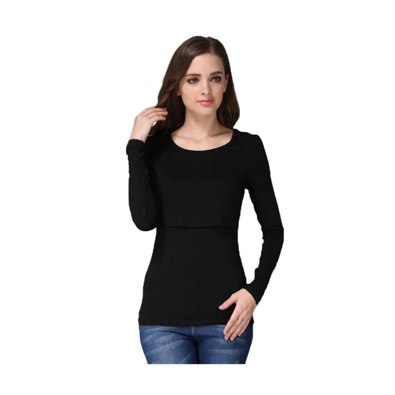 Polera Lactancia Maternidad Manga Larga Pili Negra-2