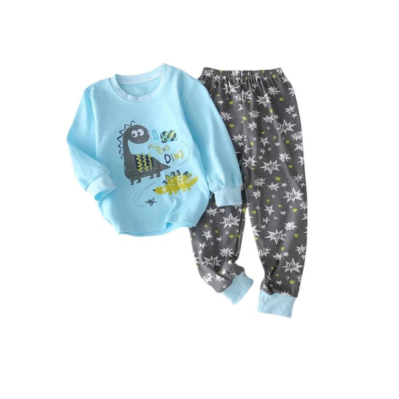 Pijama Niño Infantil Manga Larga Algodon Big Dino Celeste-0
