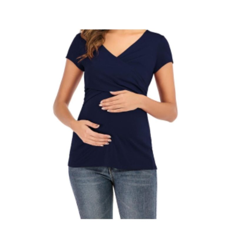 Polera Lactancia Maternidad Sofia Manga Corta Azul Marino-2