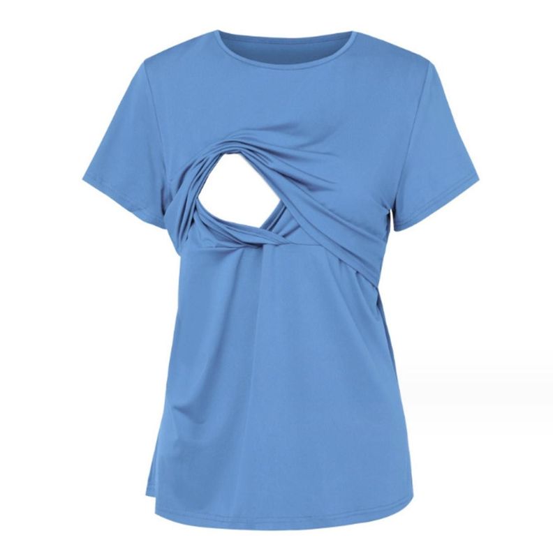 Polera Lactancia Maternidad Lina Manga Corta Celeste-0
