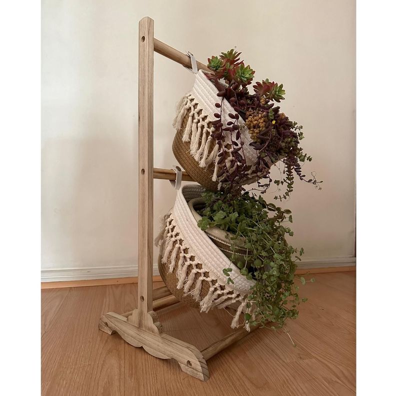 Jardinera Pedestal Organizador Canasto Maceta Fibra Natural-1