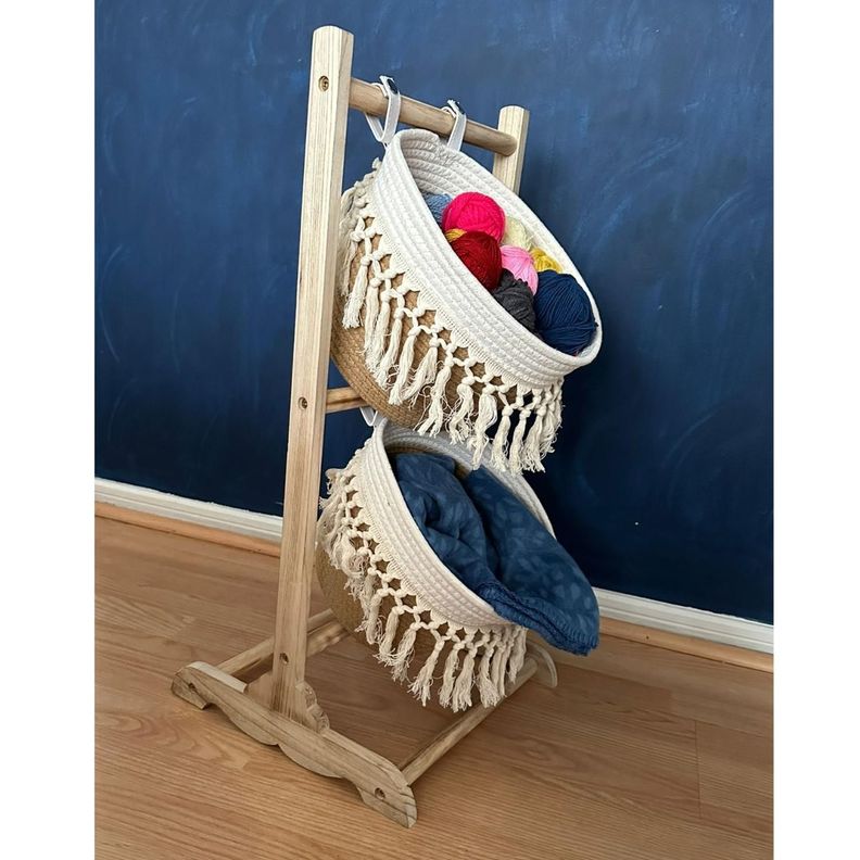 Jardinera Pedestal Organizador Canasto Maceta Fibra Natural-2