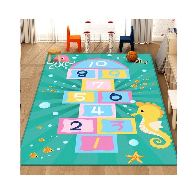 Alfombra Infantil Oceano 80X120 Cm Tapete Dormitorio Sala Negro