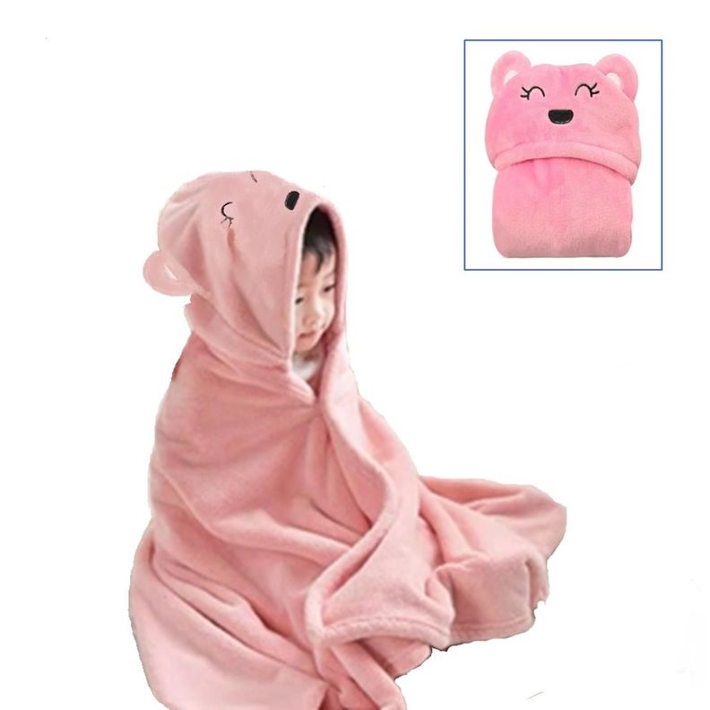 Toalla Bebe Con Capucha Oso Rosa-0