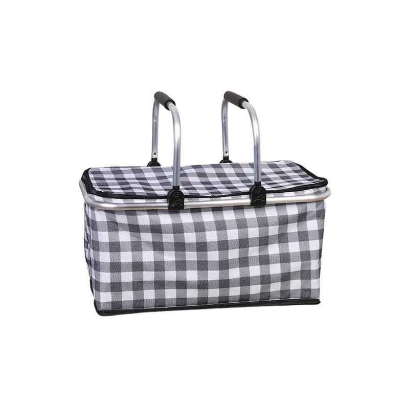 Bolso Termico Plegable Cuadros Negros Cooler Canasta Picnic-0